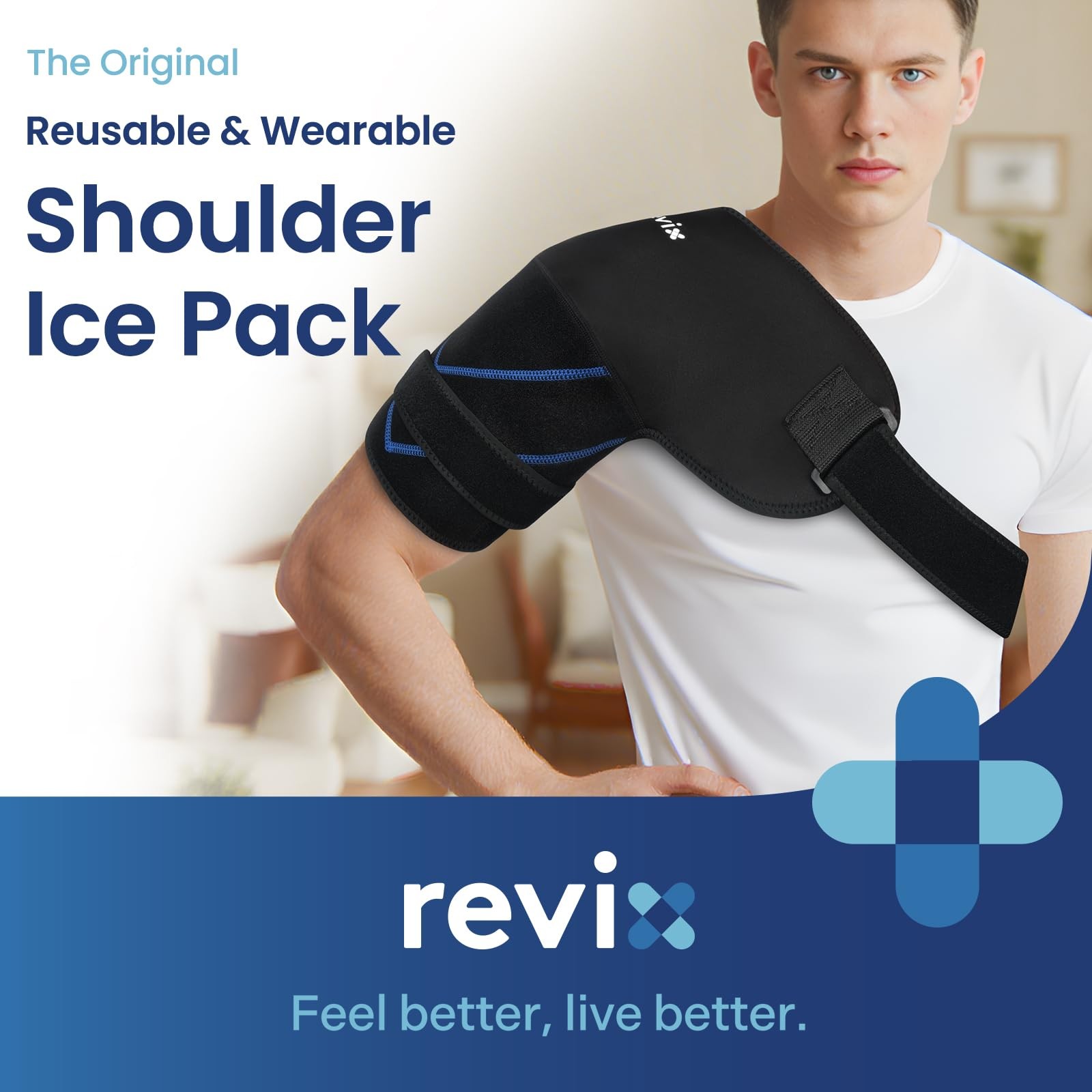 REVIX Large Shoulder Ice Pack Wrap, Brace for Large, Black