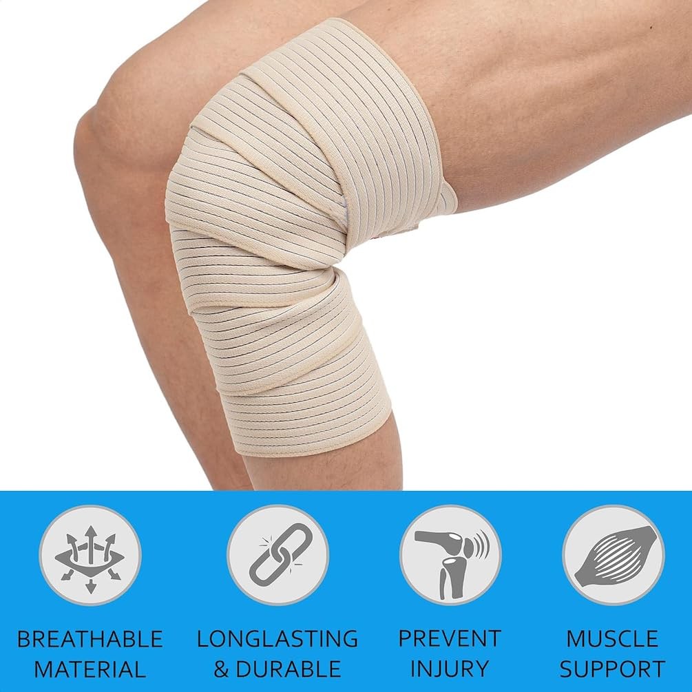 Extra Long Elastic Knee Wrap Compression Bandage Brace Support X-Large, Beige
