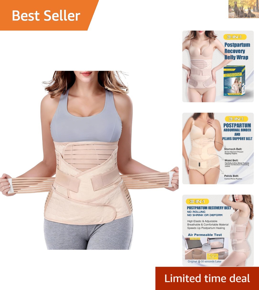 3-in-1 Postpartum Support Belt for Abdominal Recovery & Posture Correction in…
