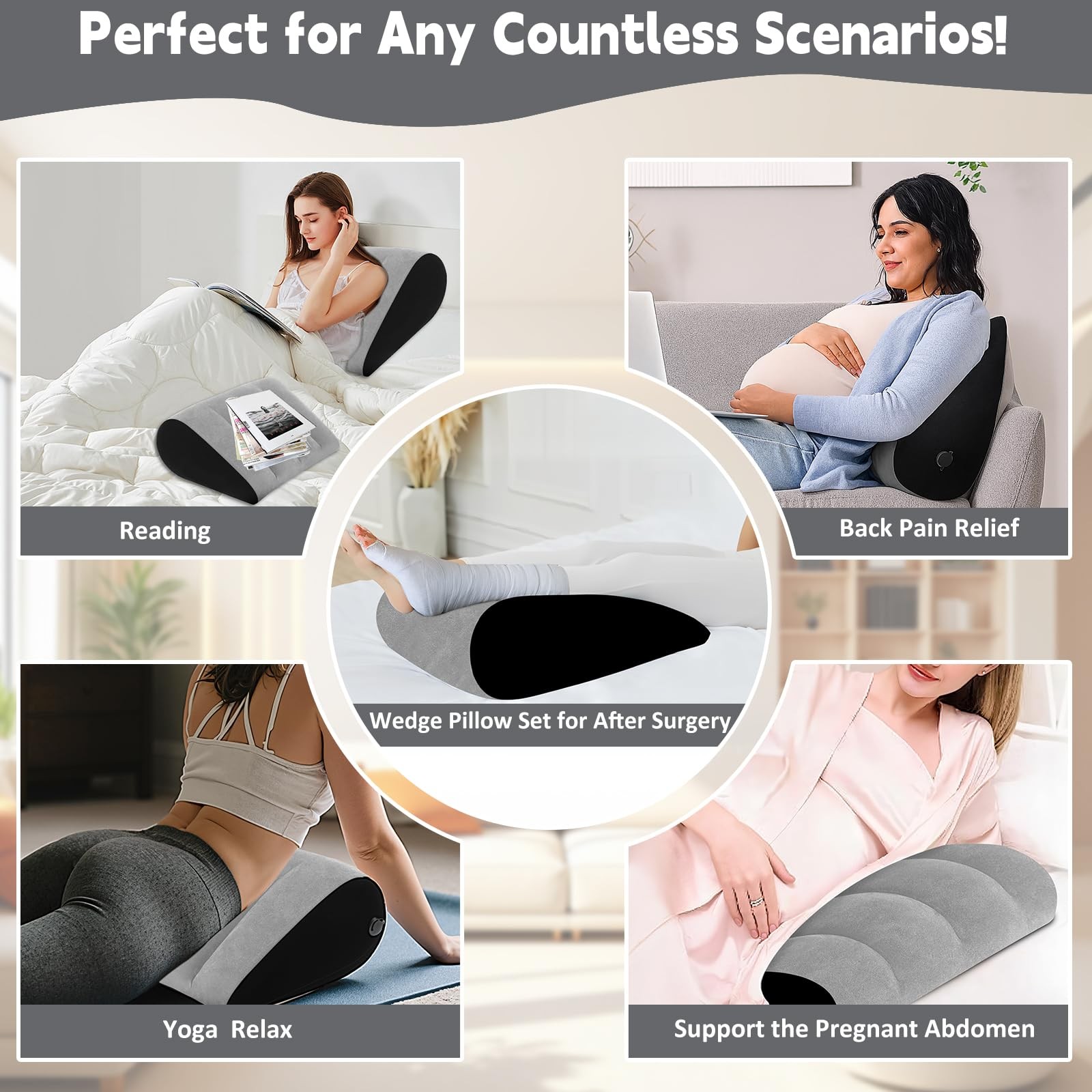 Prosixtoy Portable Wedge Pillow Inflatable Cushion – Body Positioners Grey