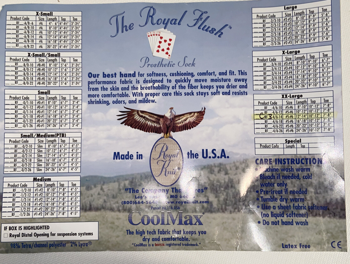 PROSTHETIC SOCK Dry And Comfortable The Royal Flush COOLMAX