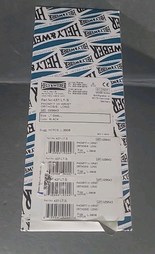 HELY & WEBER PHOMFIT WRIST ORTHOSIS LONG, 437-LT-S,SZ. SMALL ,BLACK, NEW IN BOX.