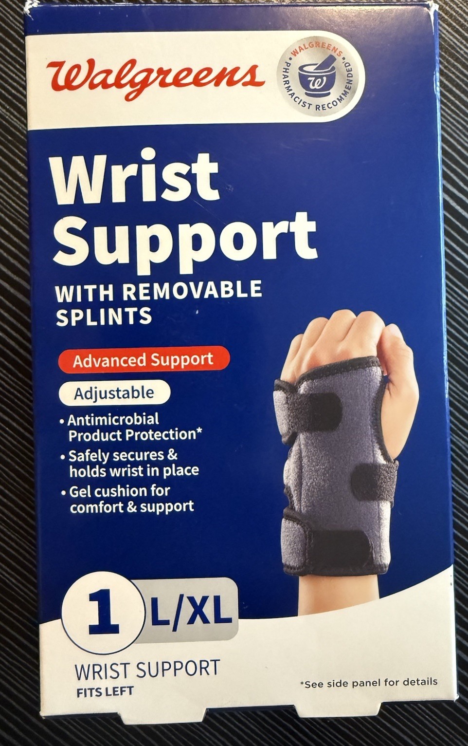 Walgreens Wrist Support w/ Removable Splint Adjustable Fits Left Hand Size L-XL