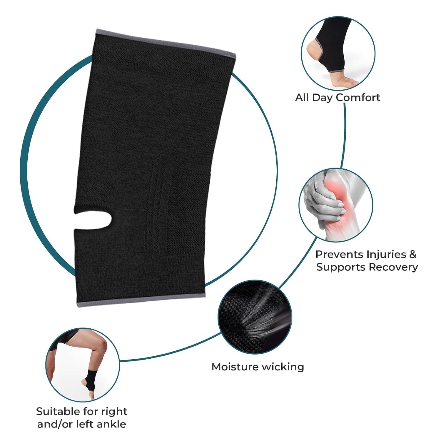 Ankle Support Sleeve 1 Unit – Open Heel, Light, Elastic & Breathable Knitted …
