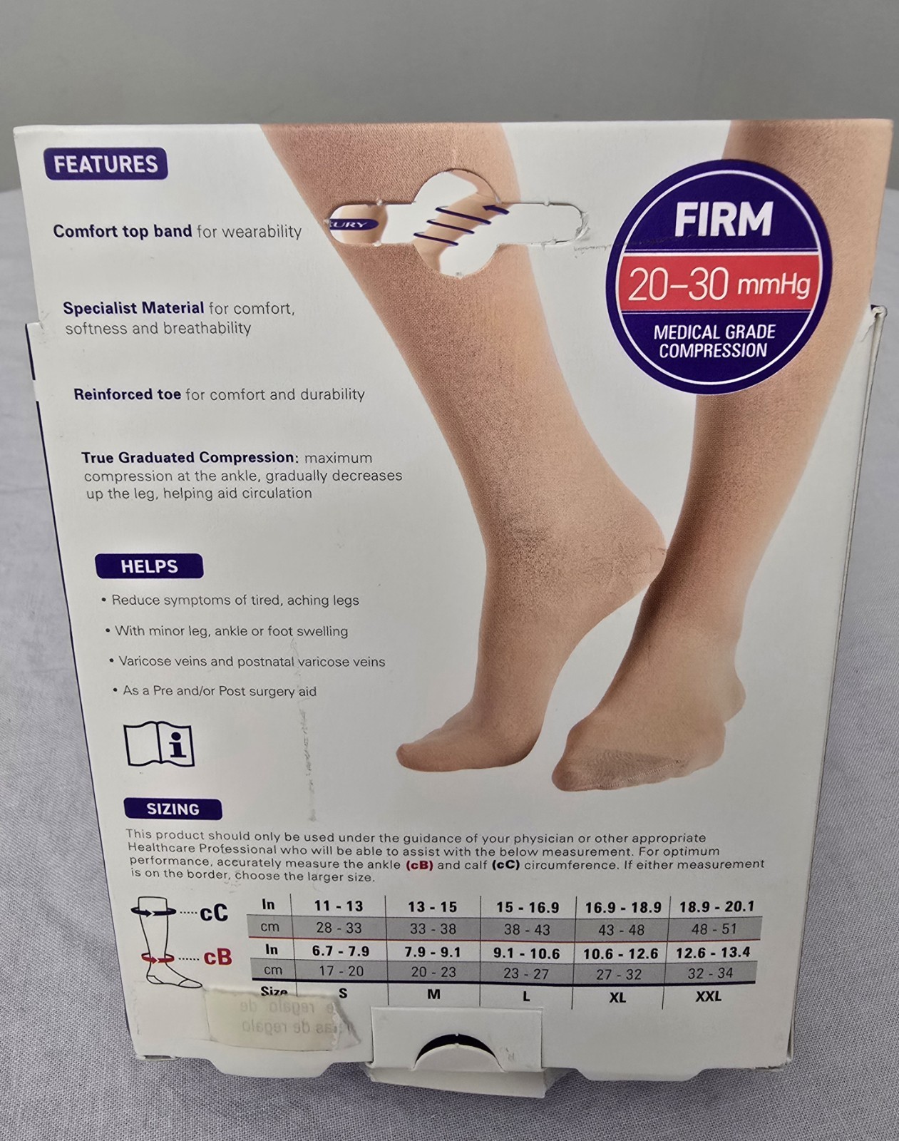 Neo G Knee High Therapeutic Compression Socks Firm 20-30mmHg Size Large Beige