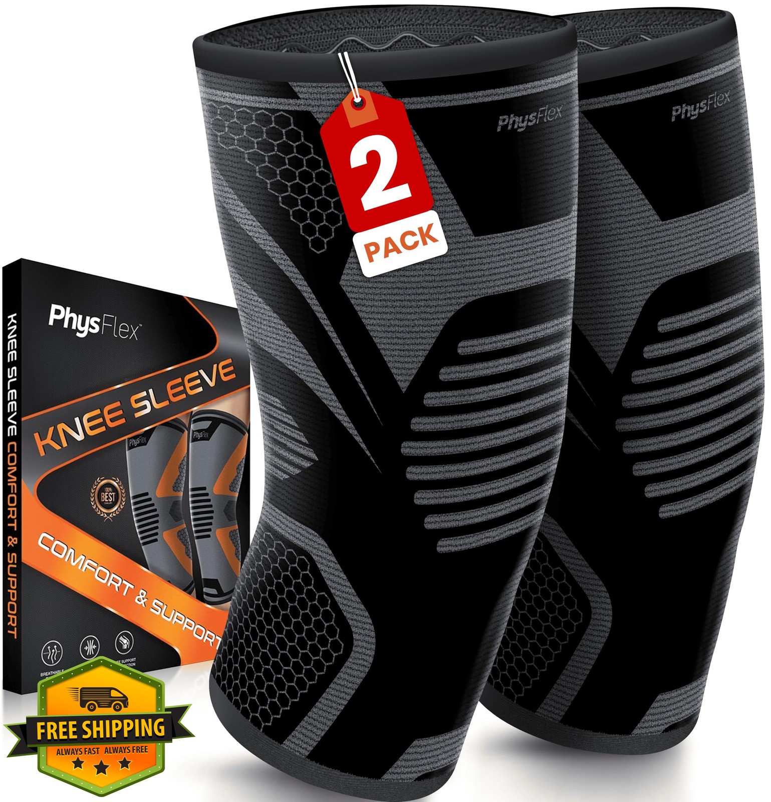 PhysFlex Knee Brace for Pain Relief – Knee Compression Sleeves for Men and Wo…