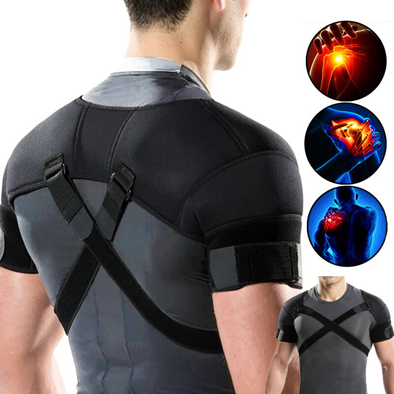 Double Shoulder Brace Torn Rotator Cuff Pain Relief Support Sleeve Adjustable US