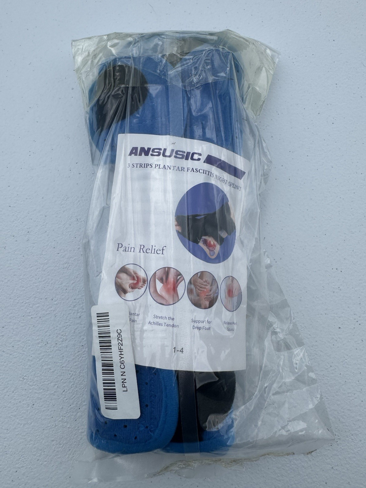 ANSUSIC Plantar Fasciitis Night Splint Relief Straps Blue 1PC