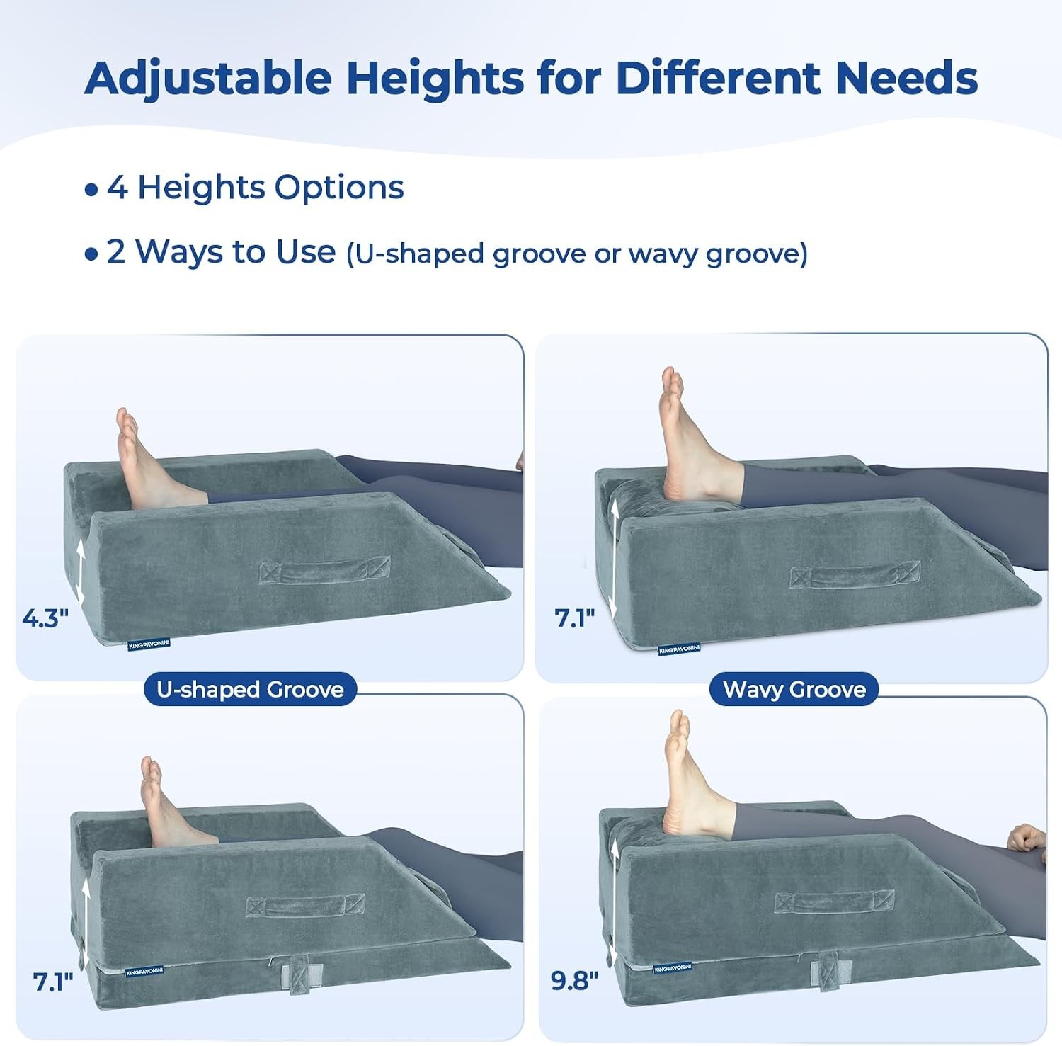 Almohada elevadora de piernas ajustable en 4 alturas, para una pierna, gris.