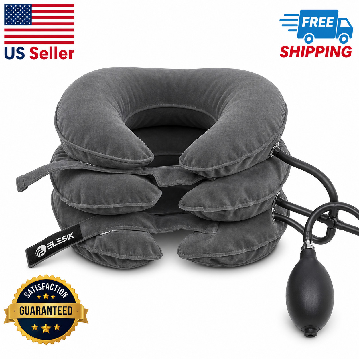 Adjustable Inflatable Neck Stretcher Pillow for Relaxation with Hand Pump