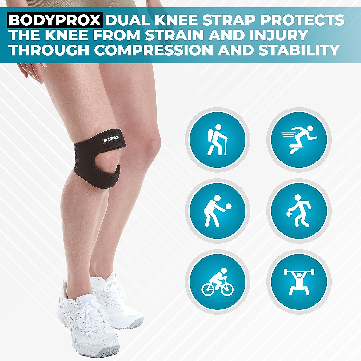 Bodyprox Patellar Tendon Support Strap (Large), Knee Pain Relief Adjustable Neop