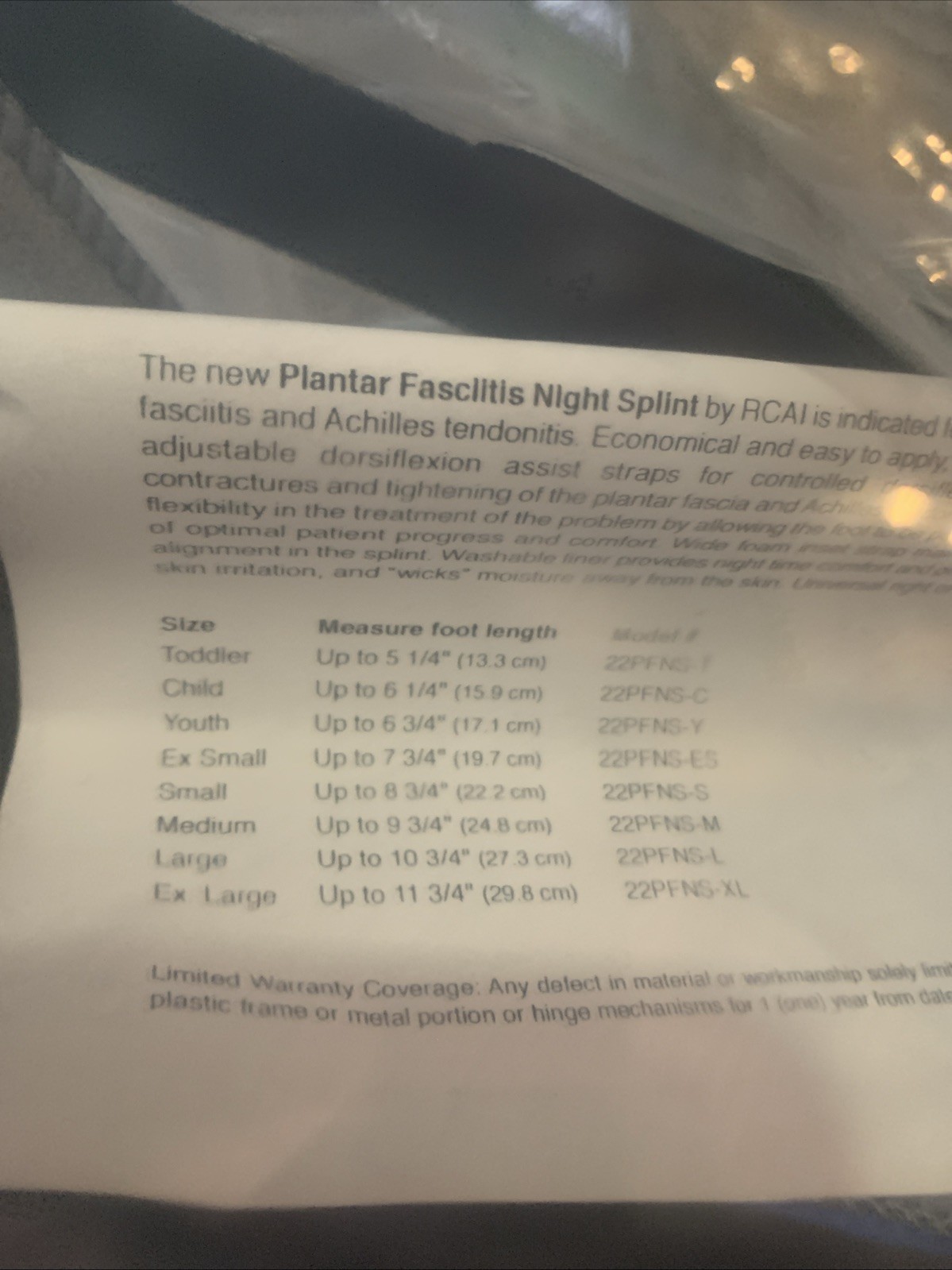 Plantar Fascitis Night Spilt Brace 22PFNS-S Size Small Black New In Package