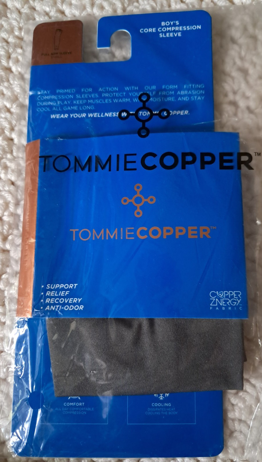 TOMMIE COPPER CORE COMPRESSION Fulll Arm SLEEVE Youth Small Slate Grey NEW!!
