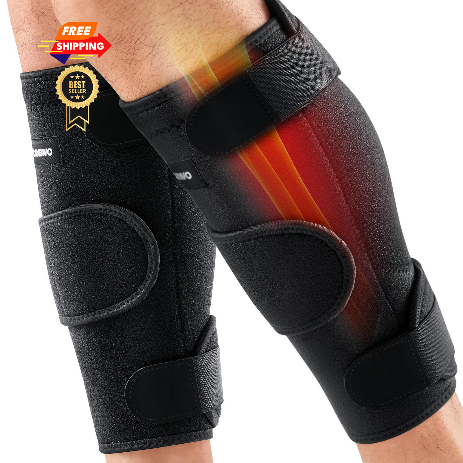 CAMBIVO Calf Brace – Adjustable Compression Sleeve, 2 Pack Medium, Black