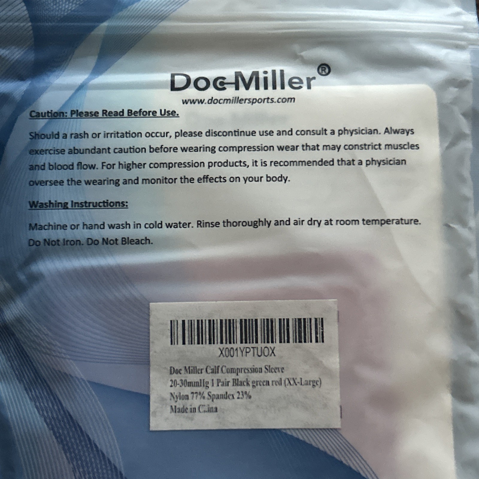 Doc Miller Calf Compression Sleeve / 20-30mmHg/Black, Green, Red / XX-Large/1 Pr