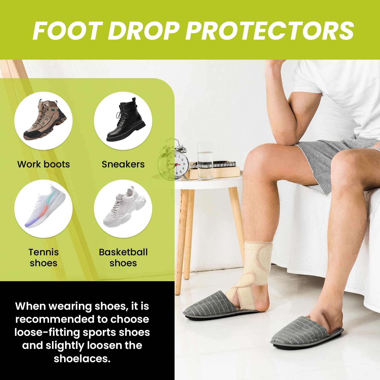 Bukihome Foot Drop Brace Adjustable AFO Right Black Unisex Nylon Support
