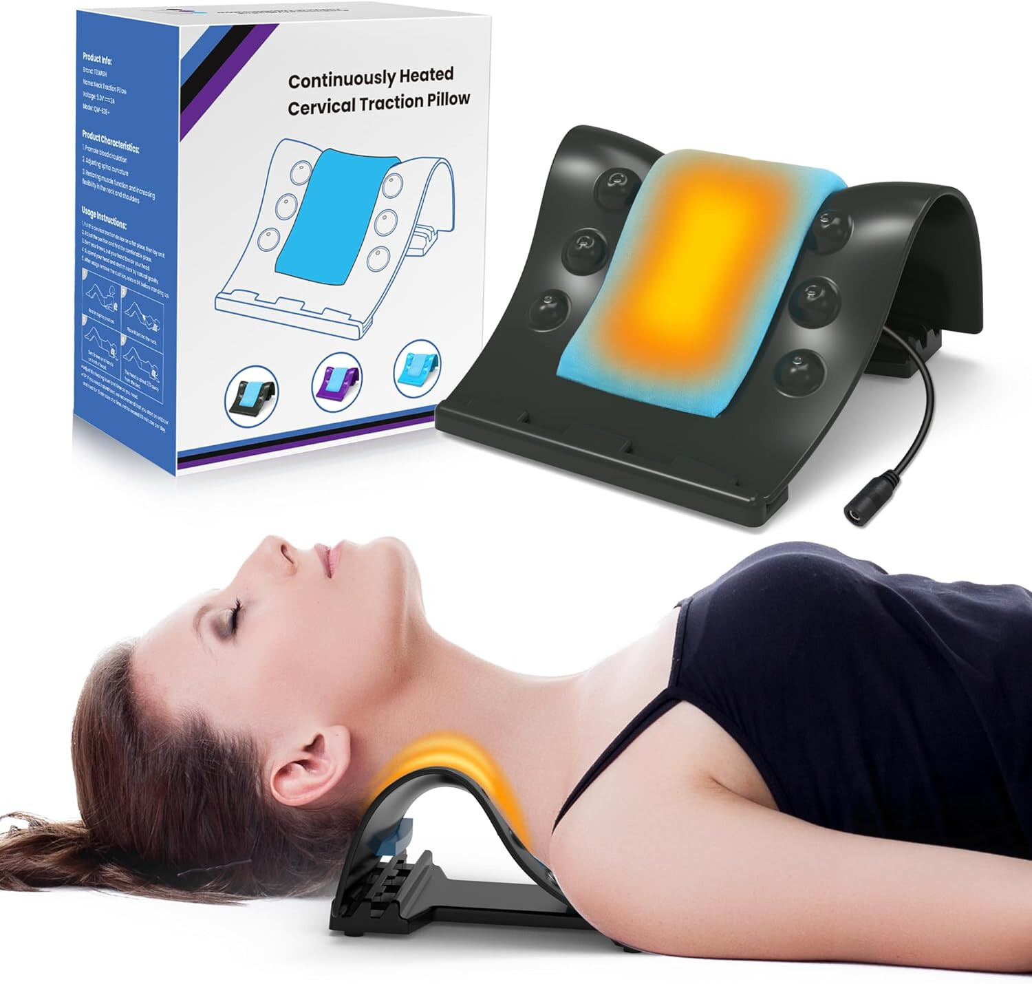 Heated Cervical Neck Traction Device for Neck Muscle Tension Stress Pain Relief