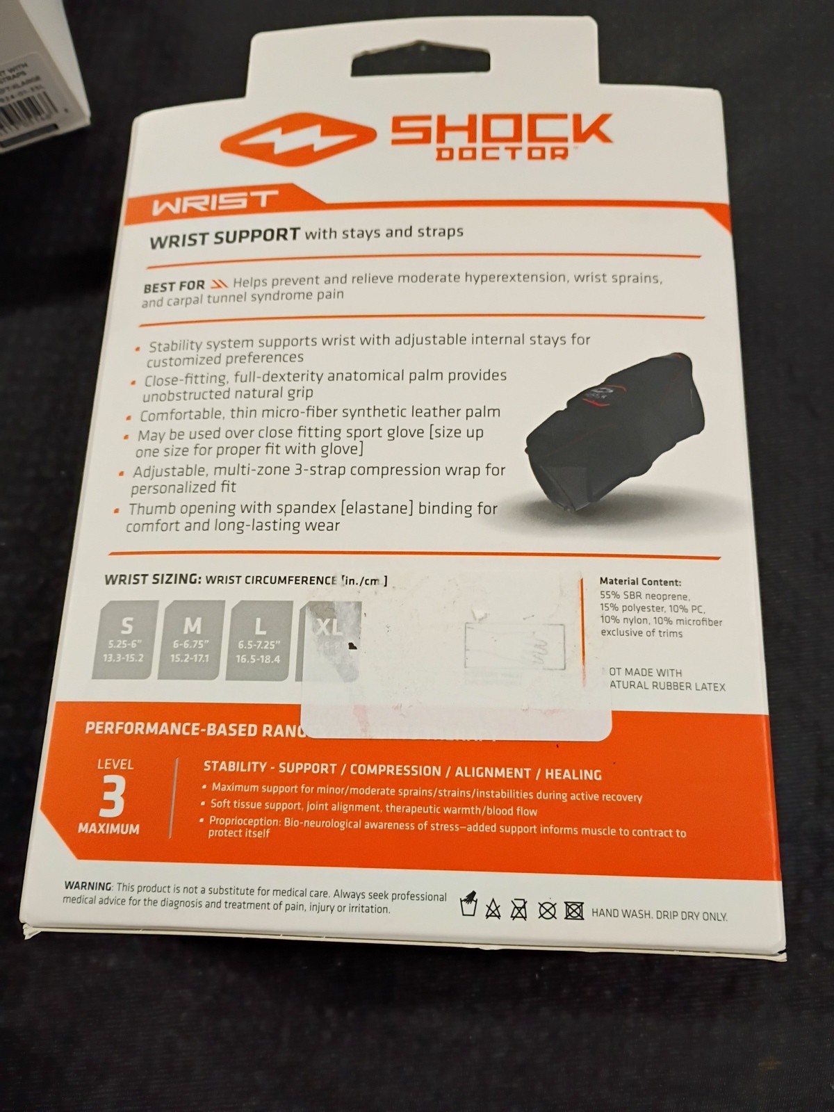 Shock Doctor Level 3 Wrist Support With Stays & Straps – Small – Right **NEW**