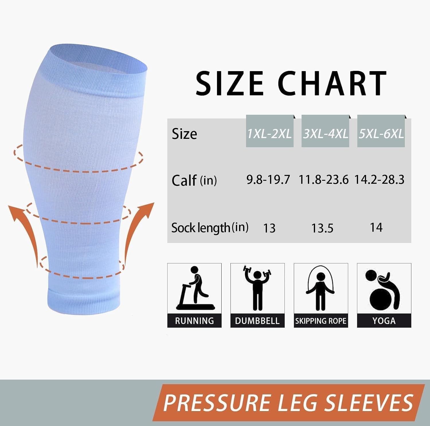 Footless Compression Sleeves Wide Calf Plus Size 15-20mmHg Pain Relief Durable
