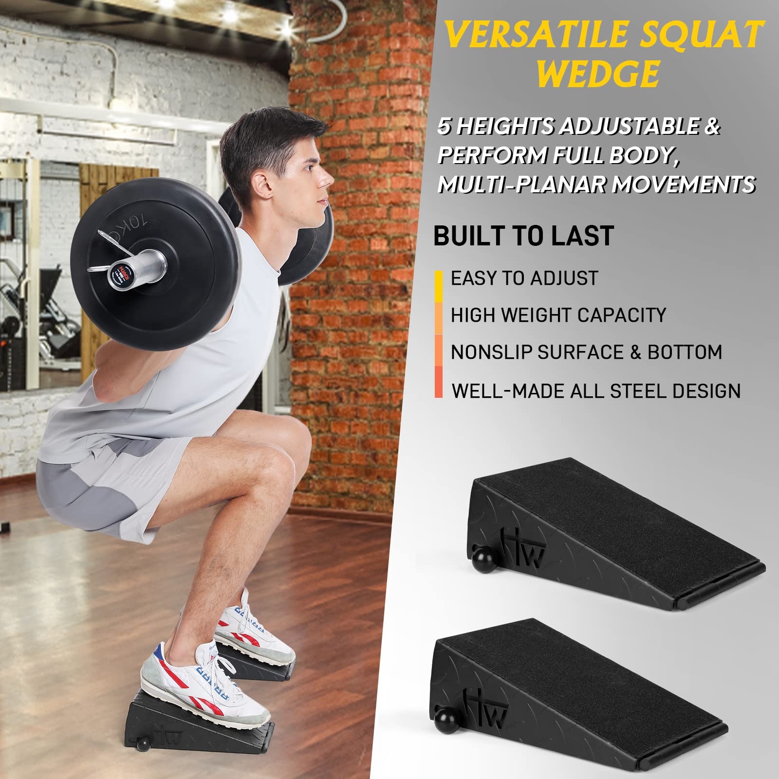 Squat Wedge Height Adjustable Slant Board for Heel B: Black-Metal-5Heights