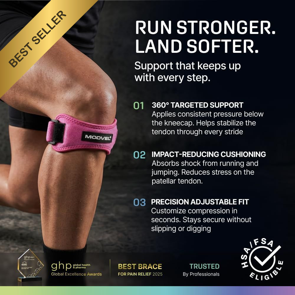 Modvel 2 Pack Patella Tendon Support Strap Knee Brace Band for Pain Relief Worko