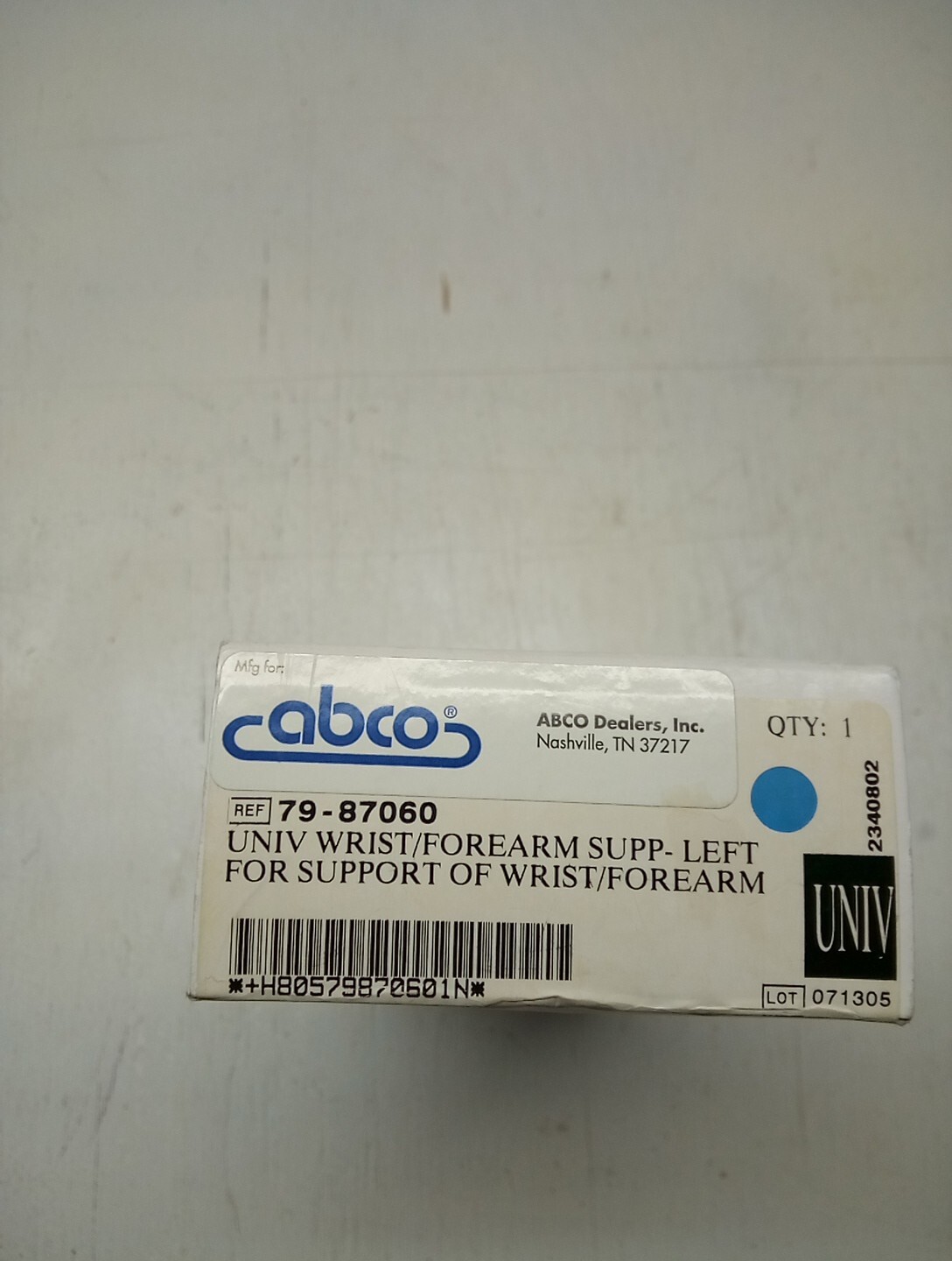 Abco #79-87060 Left Hand Splint, Wrist And Forearm, Loop and Lock Closure