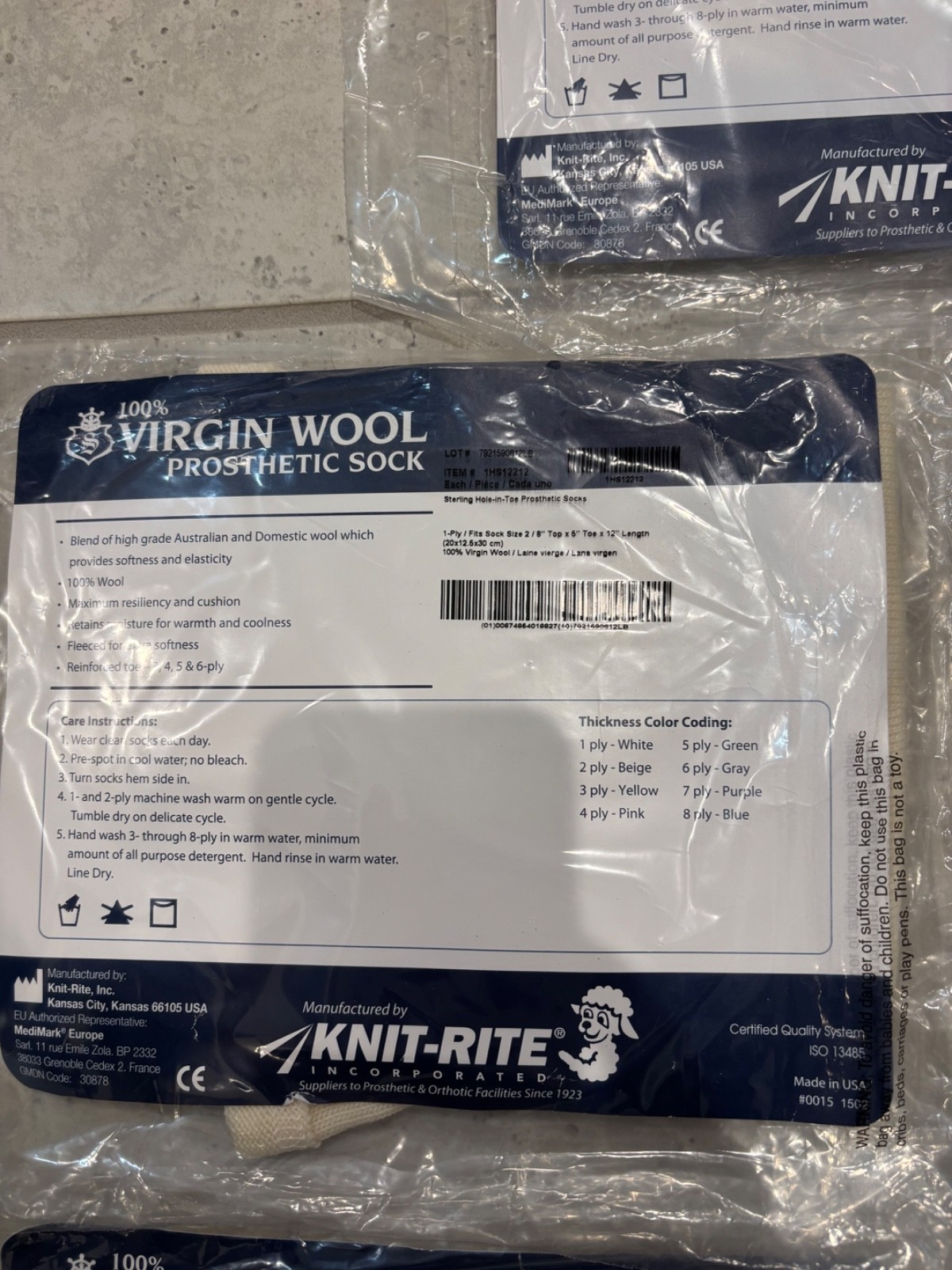 Knit-Rite 100% Virgin Wool prosthetic sock 8″Top 5″Toe 12″ length