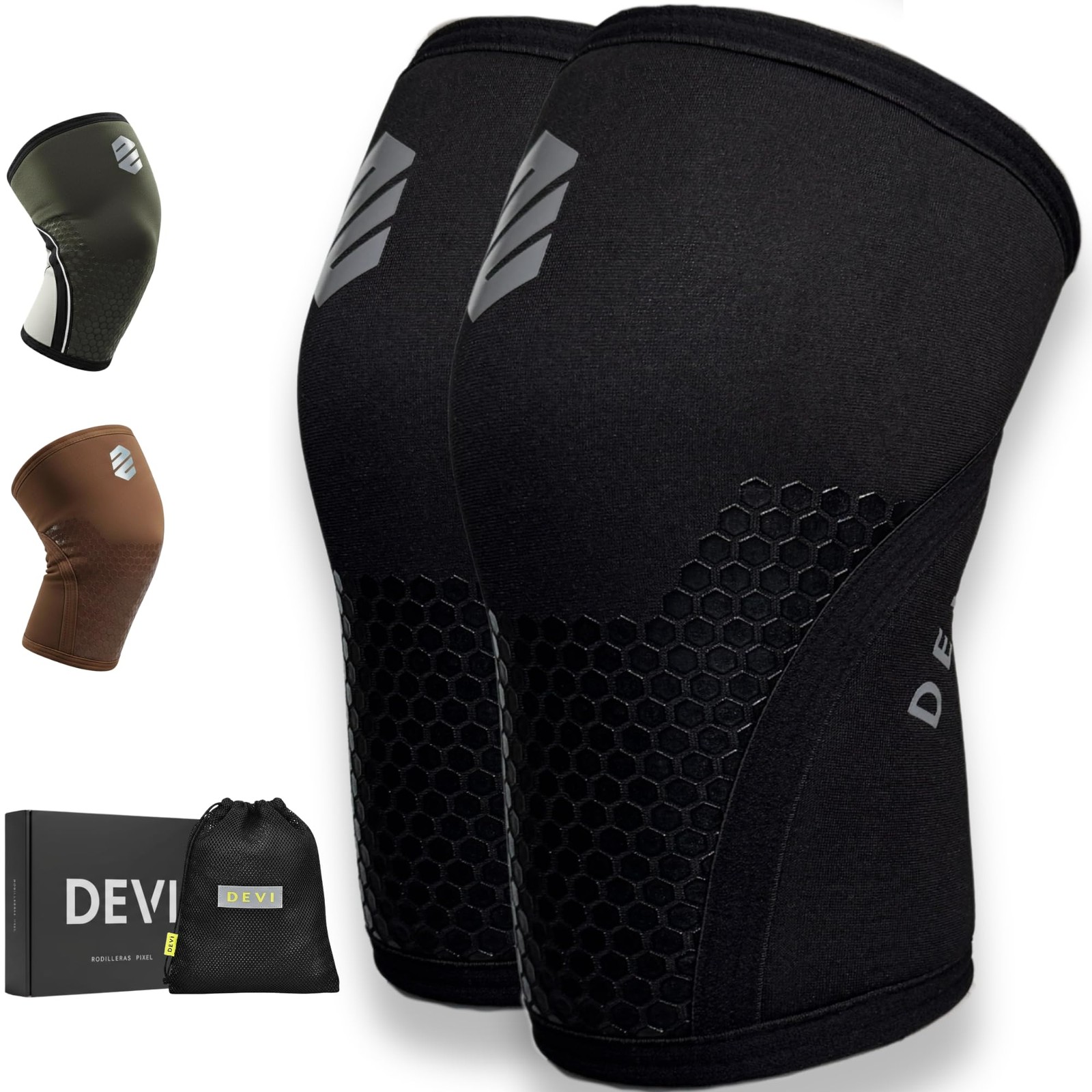 Knee Sleeves 7mm for Weightlifting, Squats, Fitness, Large, Black
