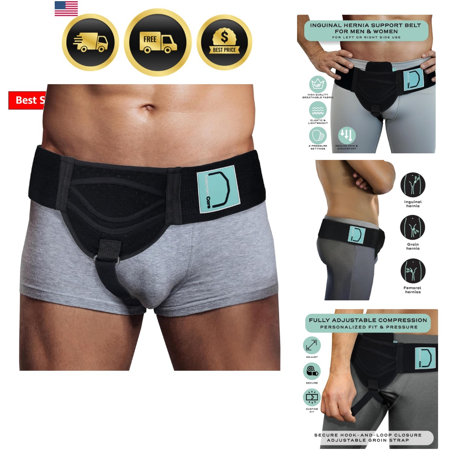Inguinal Hernia Support Belt for Men & Women with 2 Compression Pads – Hernia…