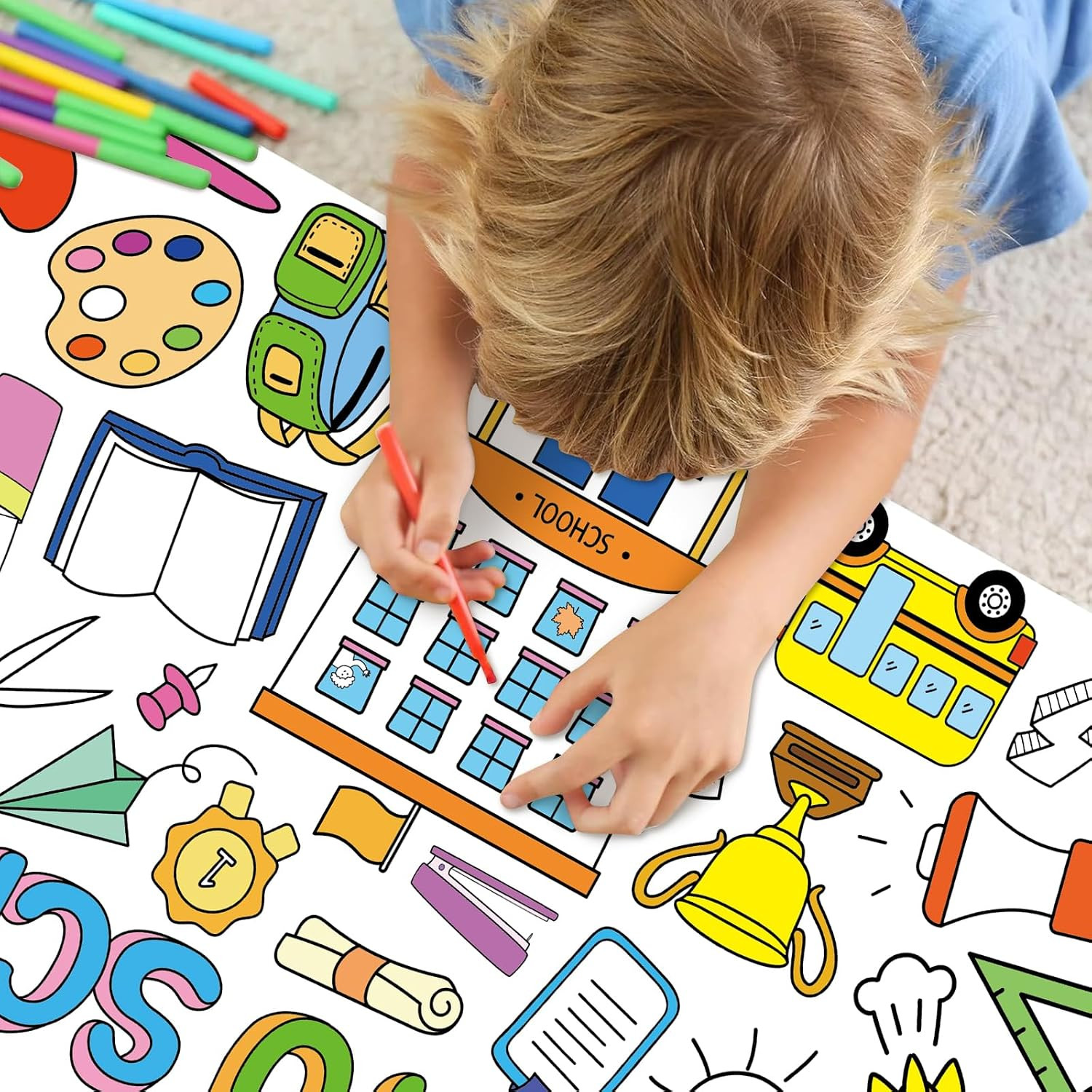 Back to School Large Coloring Poster for Kids 30 X 72 Inch, Giant Coloring Paper