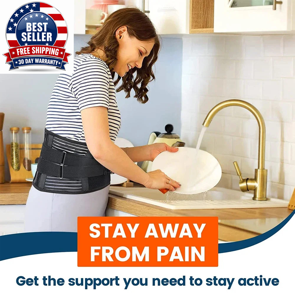 Lower Back Brace with 6 Stays Anti-Skid Orthopedic Lumbar Support with Pad Breat