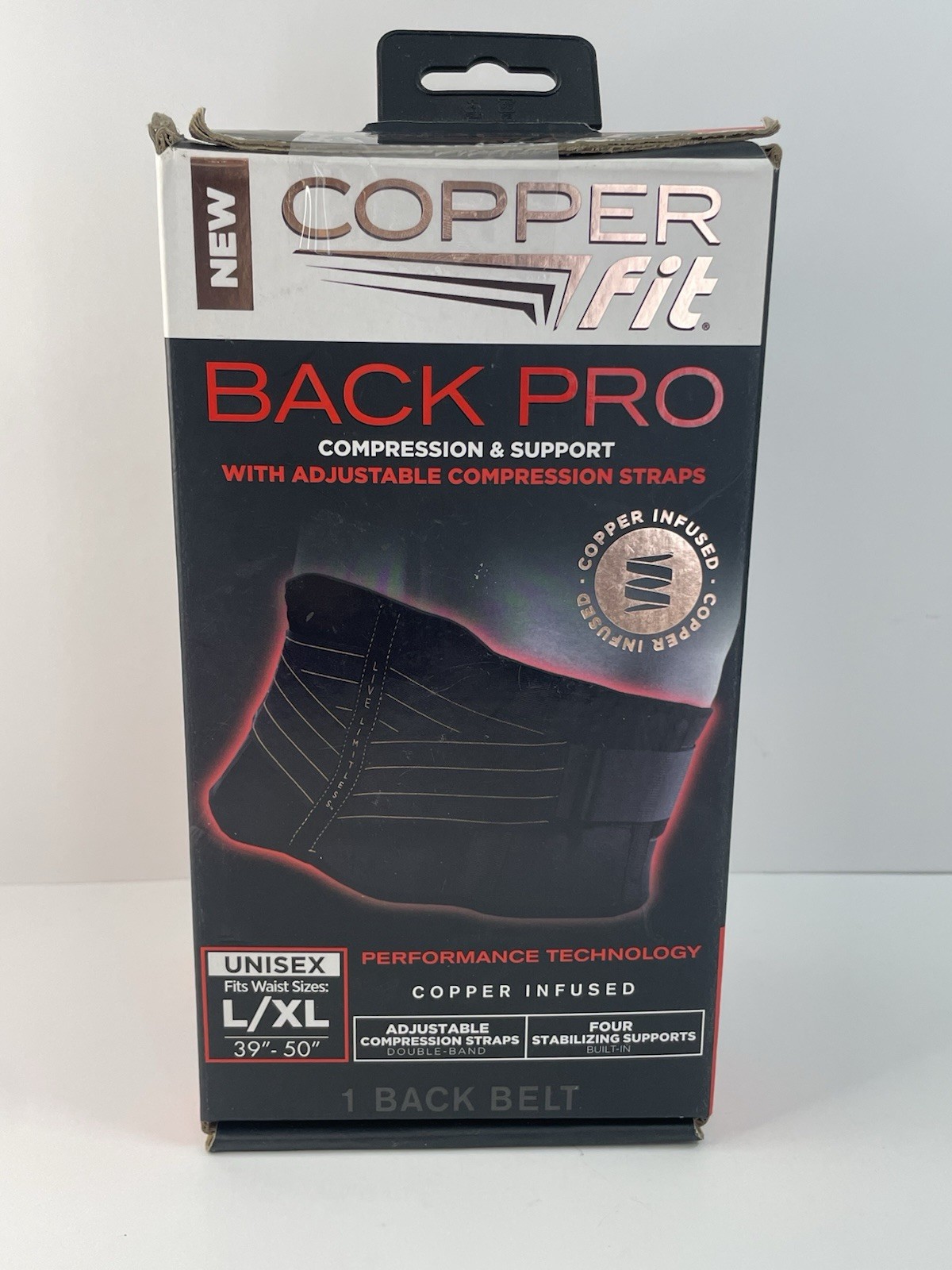 Back Belt Copper fit Back Pro Compression Support Adjustable Strap L/XL 39″- 50″