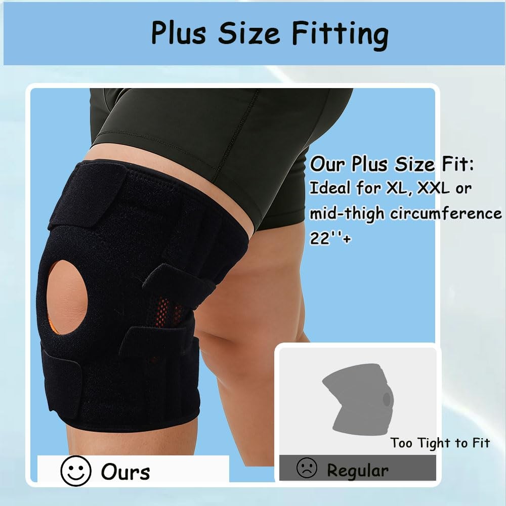 2XL Extra Large Plus Size Knee Brace Men Women Black Orange Gel Pad Support