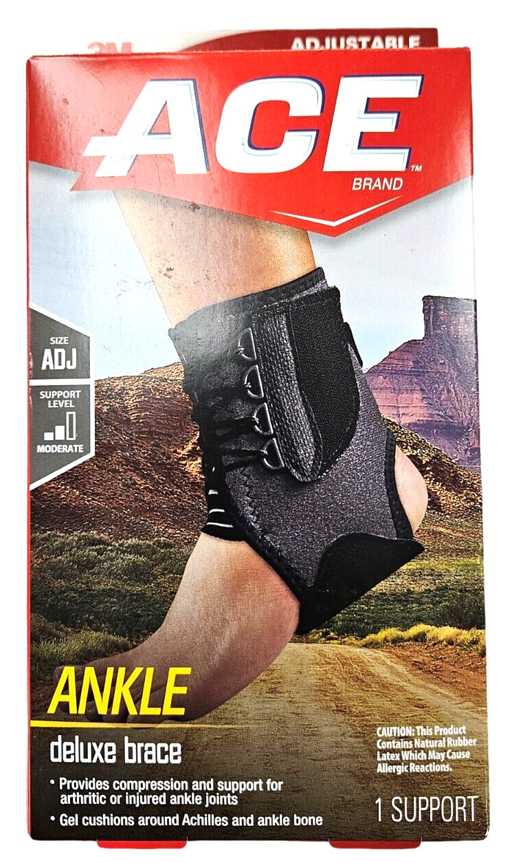 ACE Deluxe ANKLE Brace Moderate Support ADJUSTABLE SIZE 207736