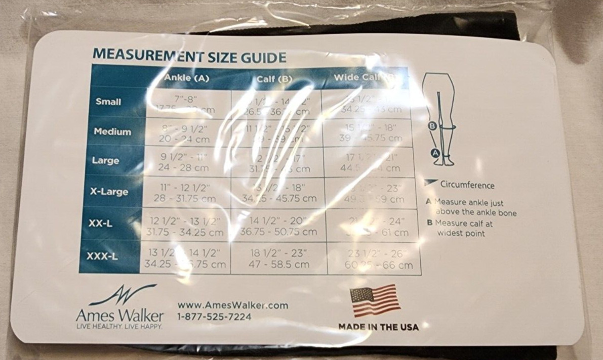 Ames Walker Medical Support Closed Toe Knee Highs -Large – Black 20-30mmHg