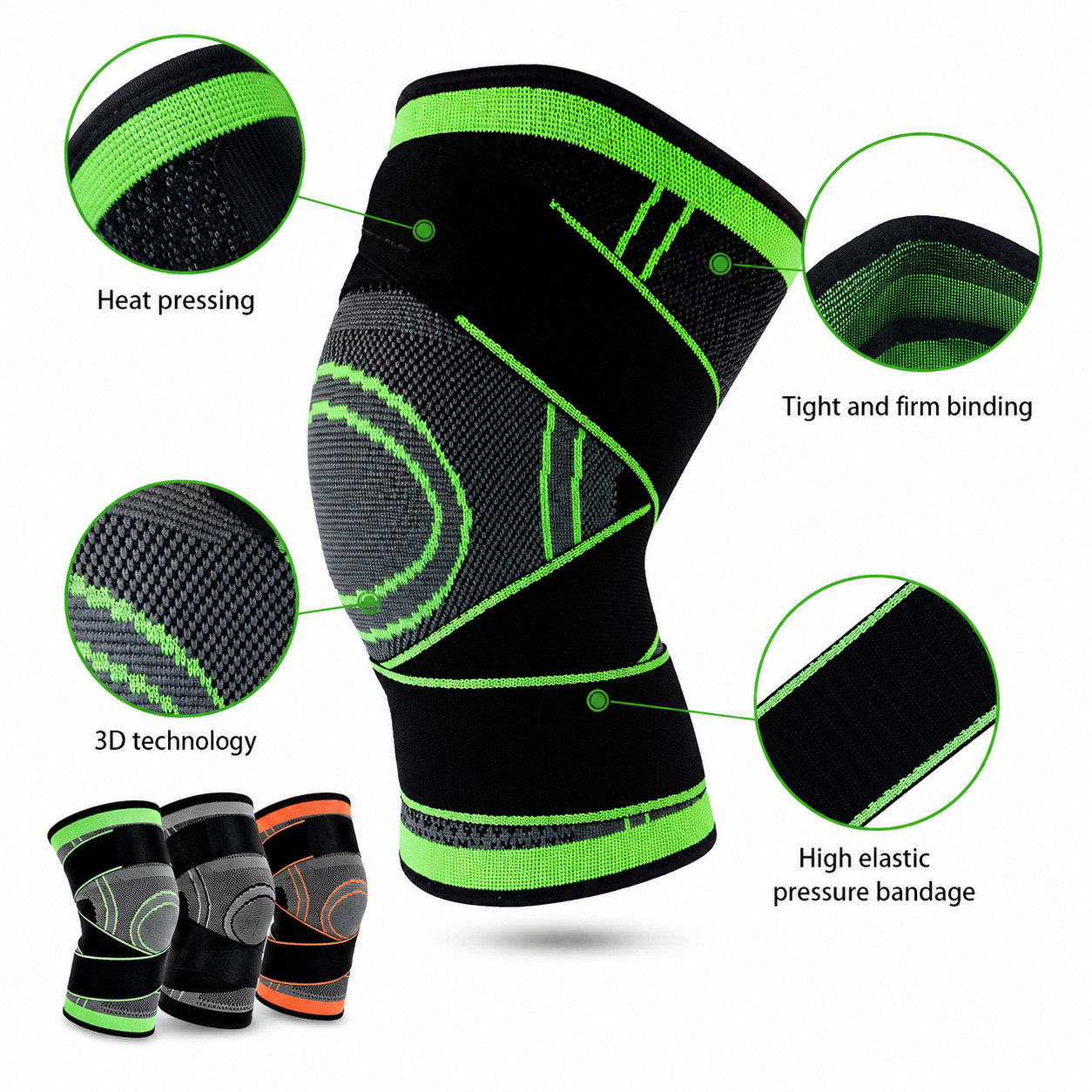 Knee Compression Brace Support Sleeve Patella Stabilizer for Sports Pain Relief