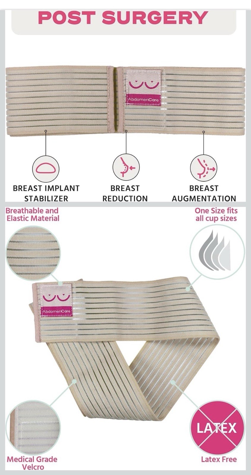 Abdomencare Breast Implant Stabilizer Band I Post Surgery Breast Band Chest Comp