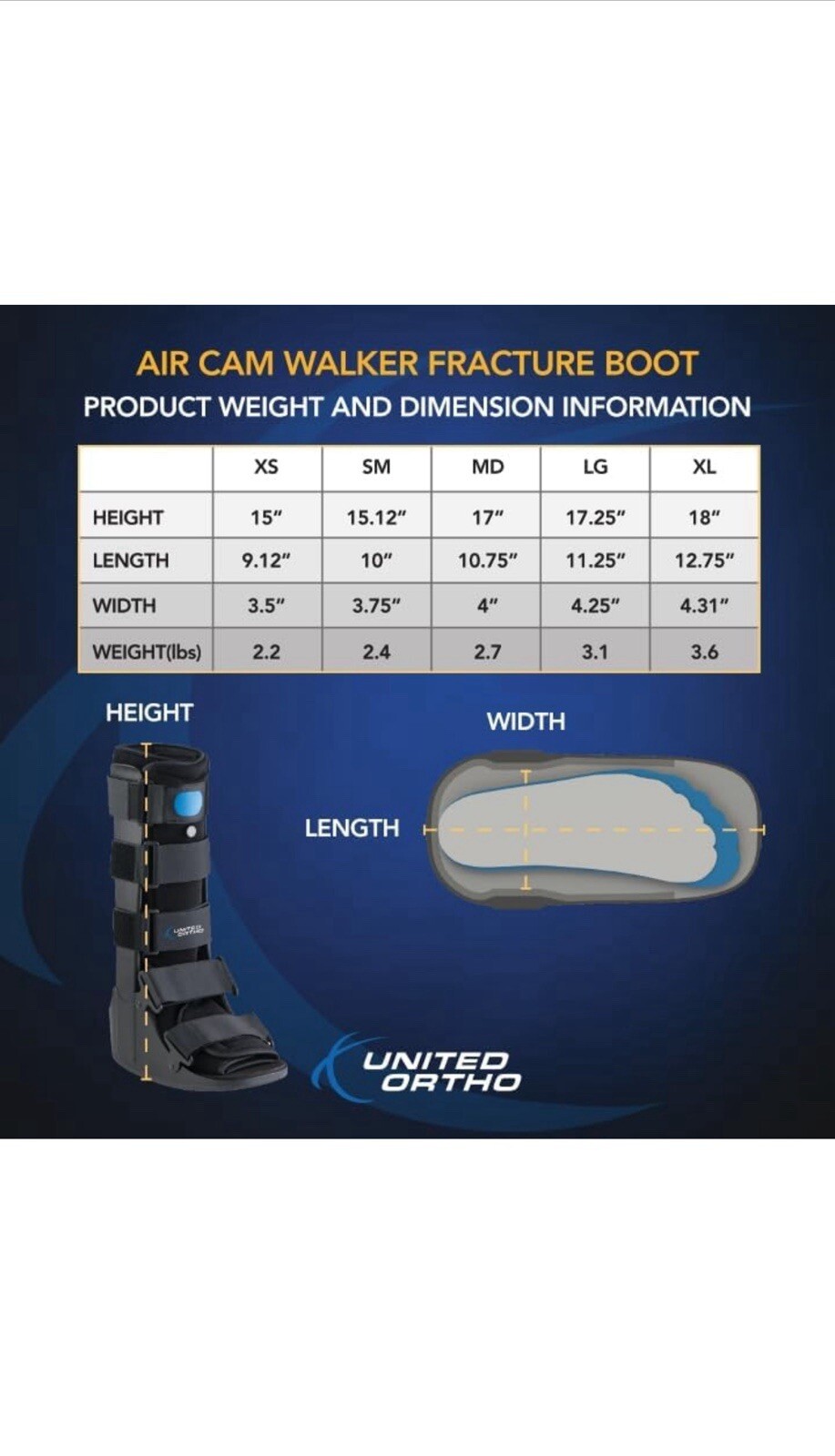 United Ortho Air Cam Walker Fracture Boot, XtRA LARGE, Black Long Tall Top