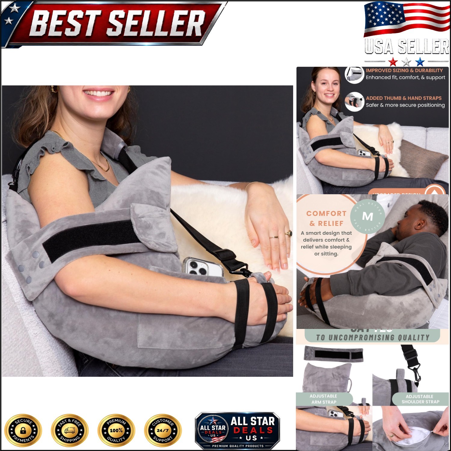 Ultimate Recovery Arm Support Pillow – Left/Right Use & Pockets for Essentials