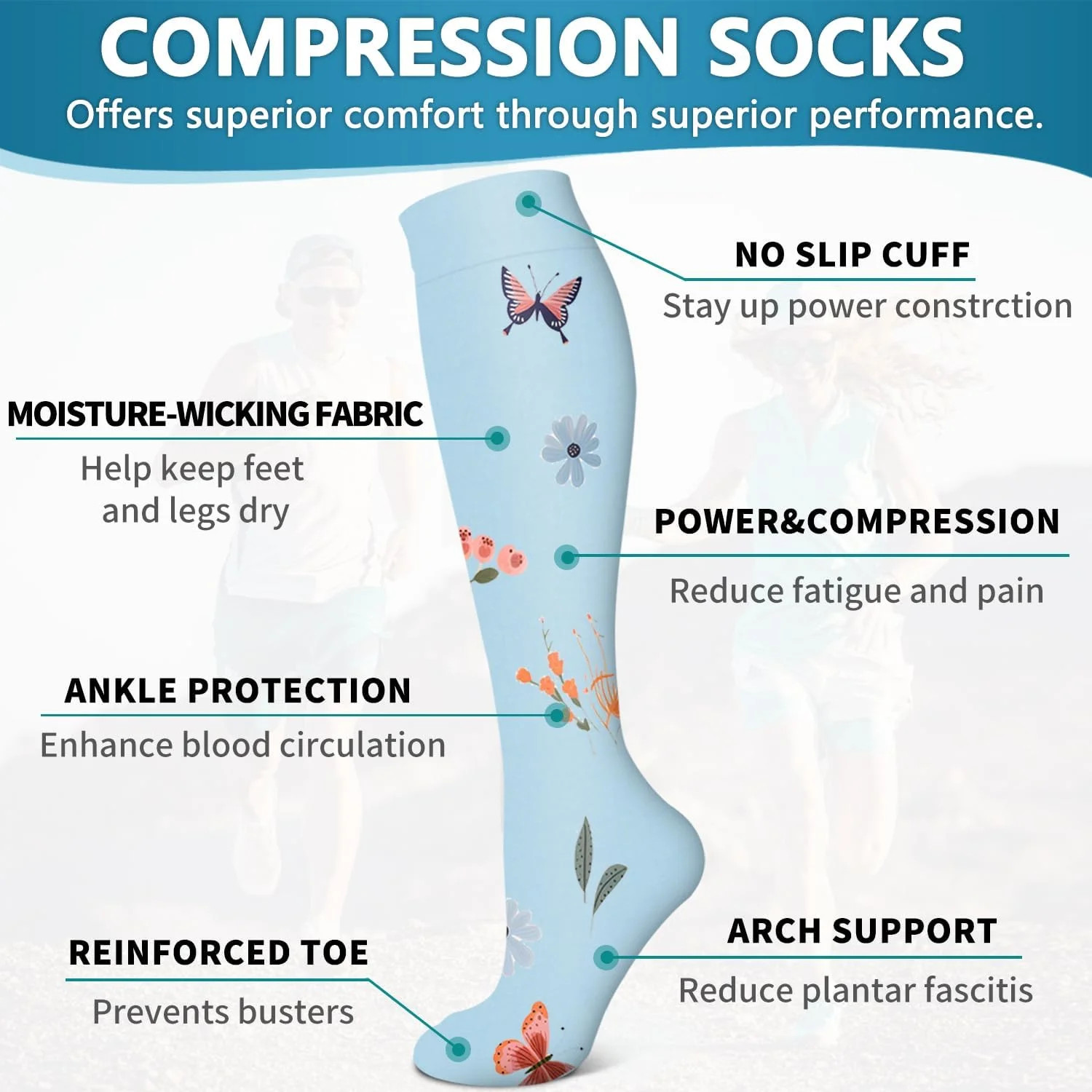 6 Pack Copper Compression Socks for Women Circulation-Best Support for Medical