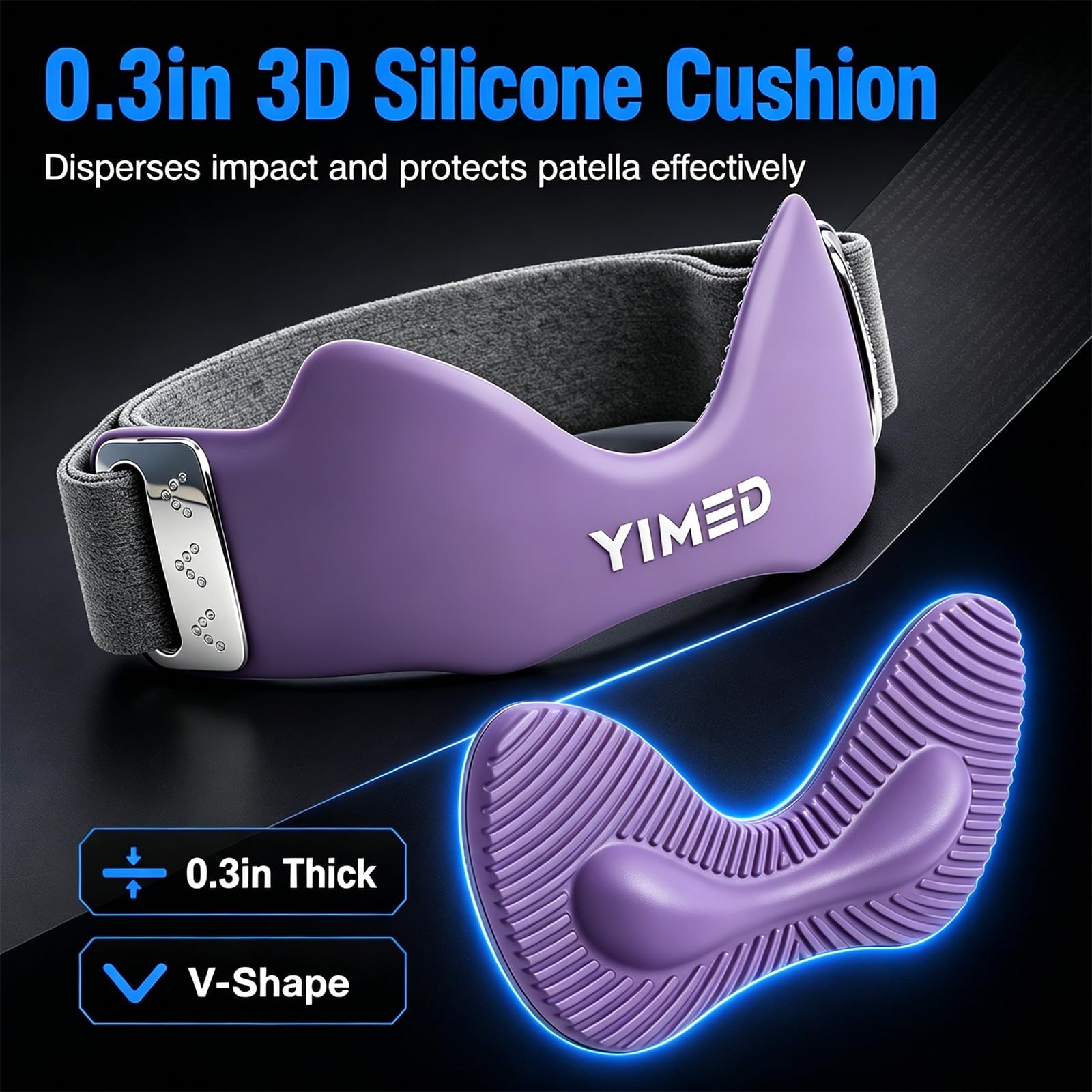 Patellar Tendon Support Strap, Silicone Knee Band for Pain Relief, Purple