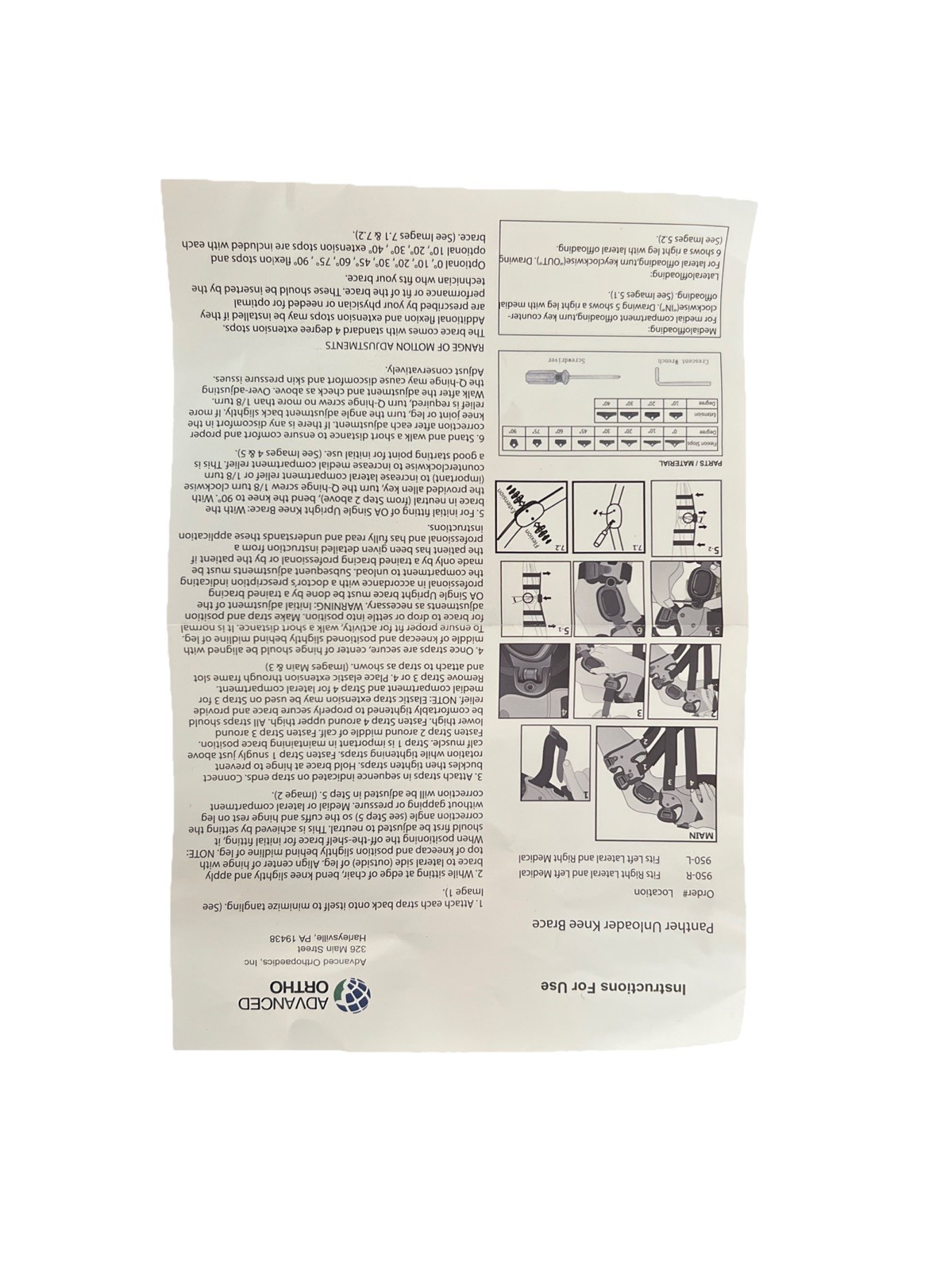 Advanced Ortho. Panther Unloader Knee Brace. 950- L , Lateral Left. L1843/L1851