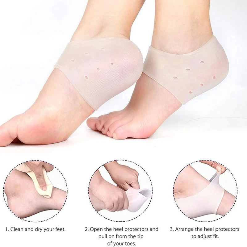 2Pcs Silicone Feet Care Socks Moisturizing Gel Heel Thin Socks with Hole Cracked