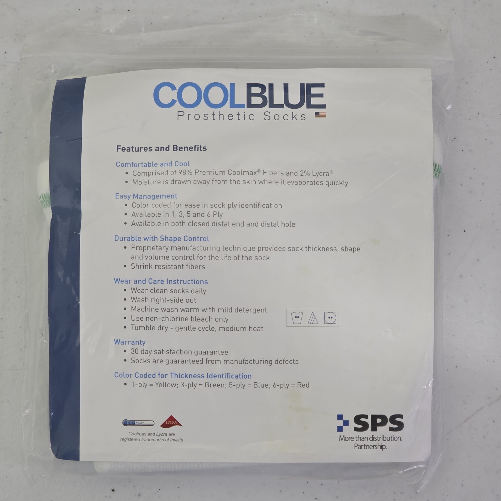 Cool Blue 3 Ply Prosthetic Sock Size 3, 4 Length 16-20 (4 Available) BRAND NEW