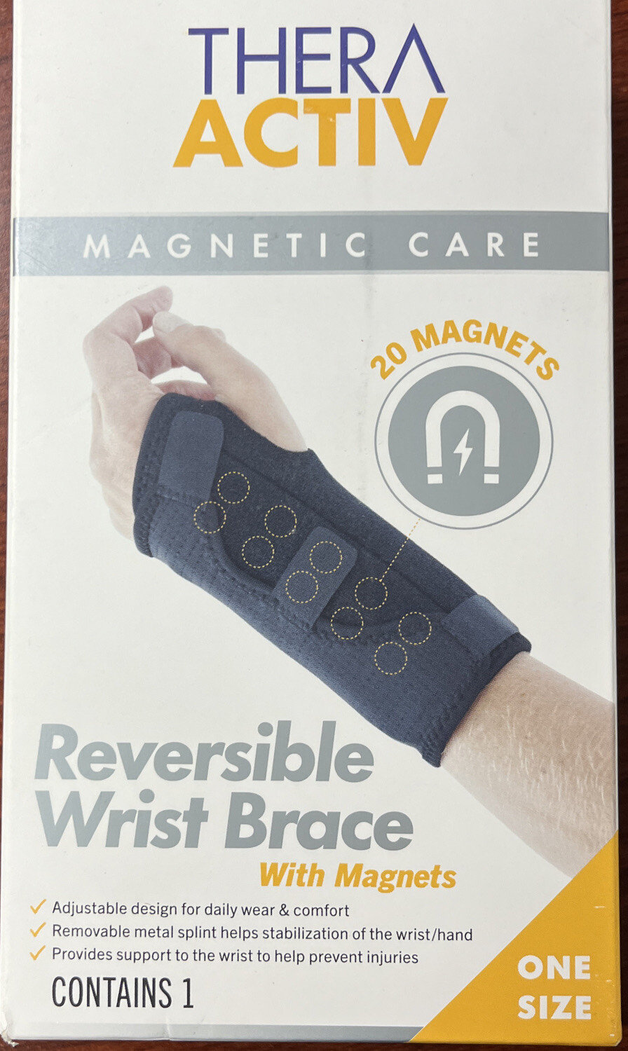 Thera Activ Magnetic Care Reversible Wrist Brace Fits Left Or Right 20 Magnets
