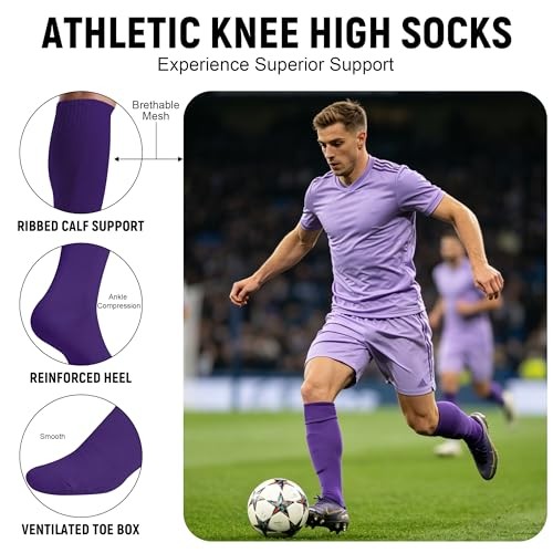 Men Women Knee High Soccer Softball Football Baseball Long One Size 2 Purple