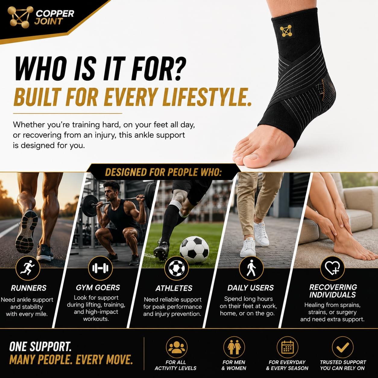 CopperJoint Compression Ankle Brace for Women Support, Durable X-Large, Black
