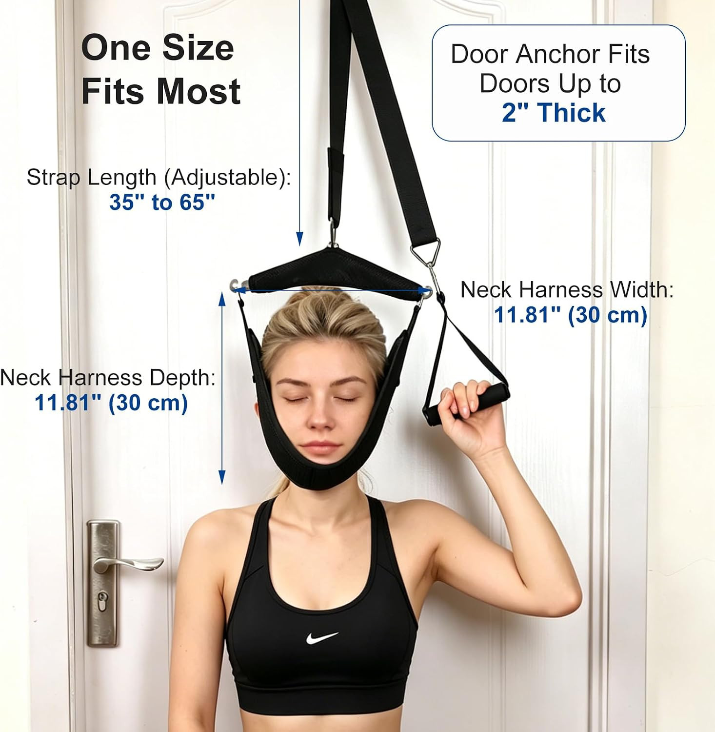 Over Door Cervical Decompression Strap, Adjustable Neck Hammock Traction Gear wi