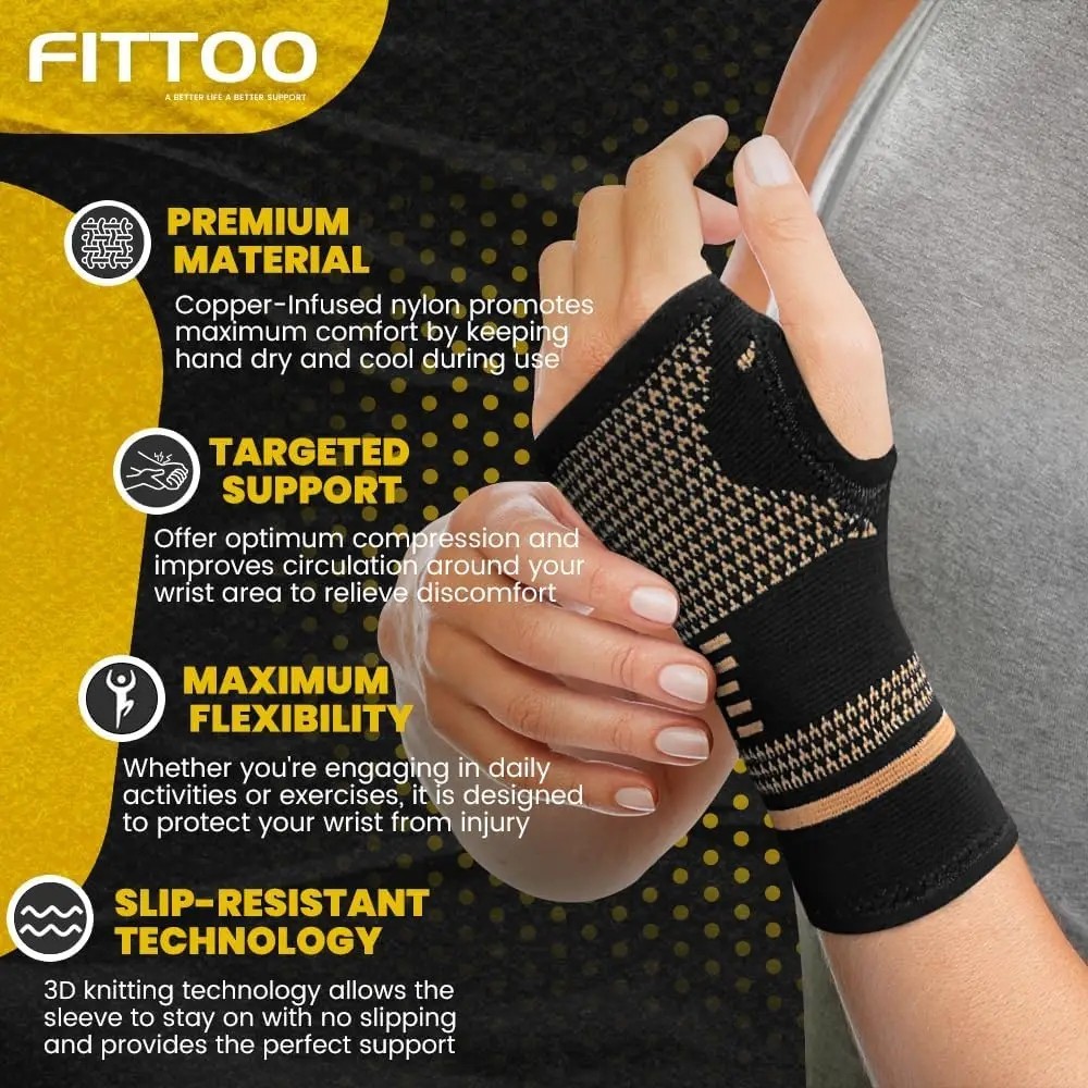 Copper Wrist Compression Glove Hand Support Pain Relief Joint Self Care Single