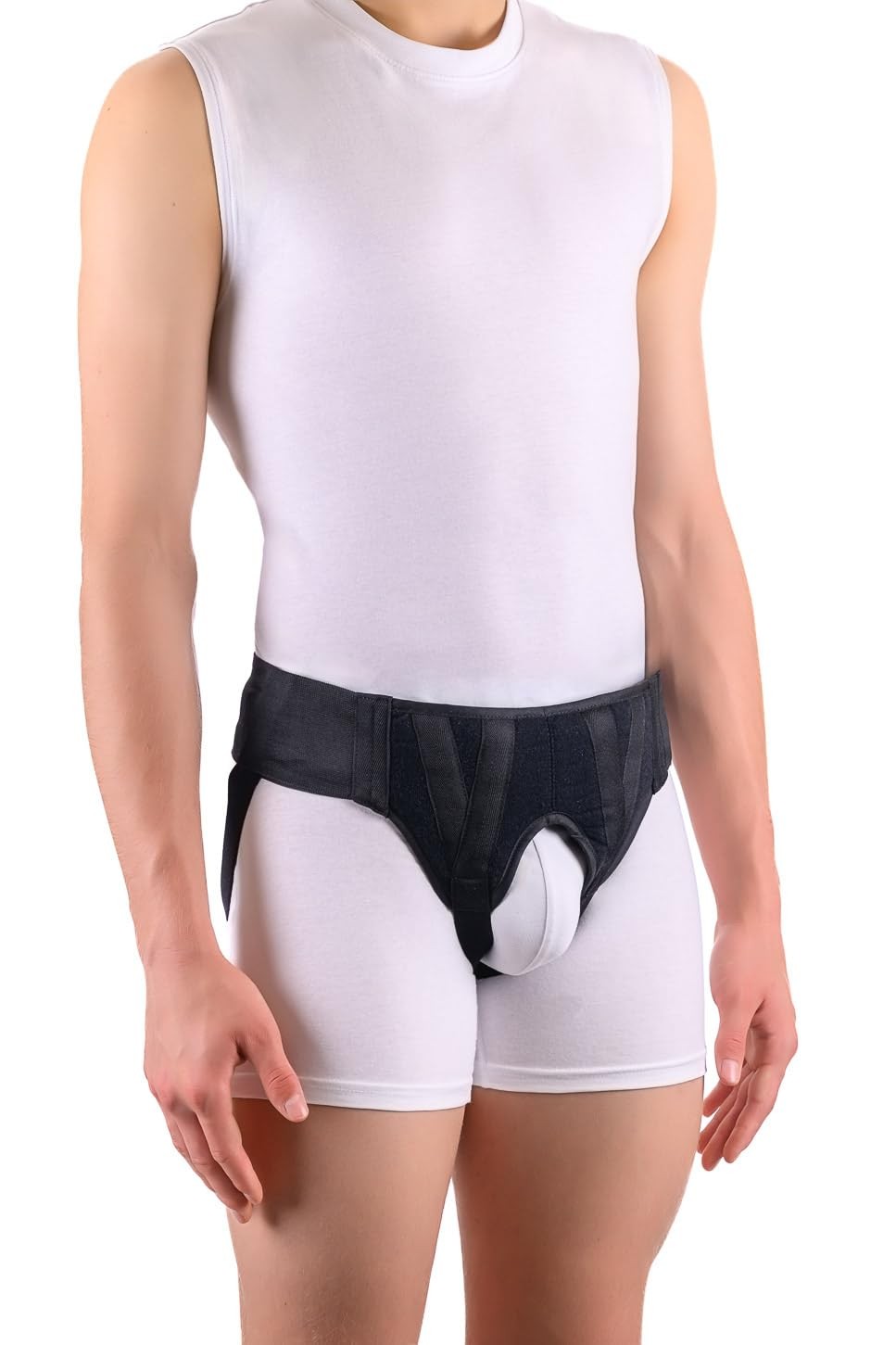 FlexaMed Double Inguinal Hernia Truss Belt Support Pads Black Medium